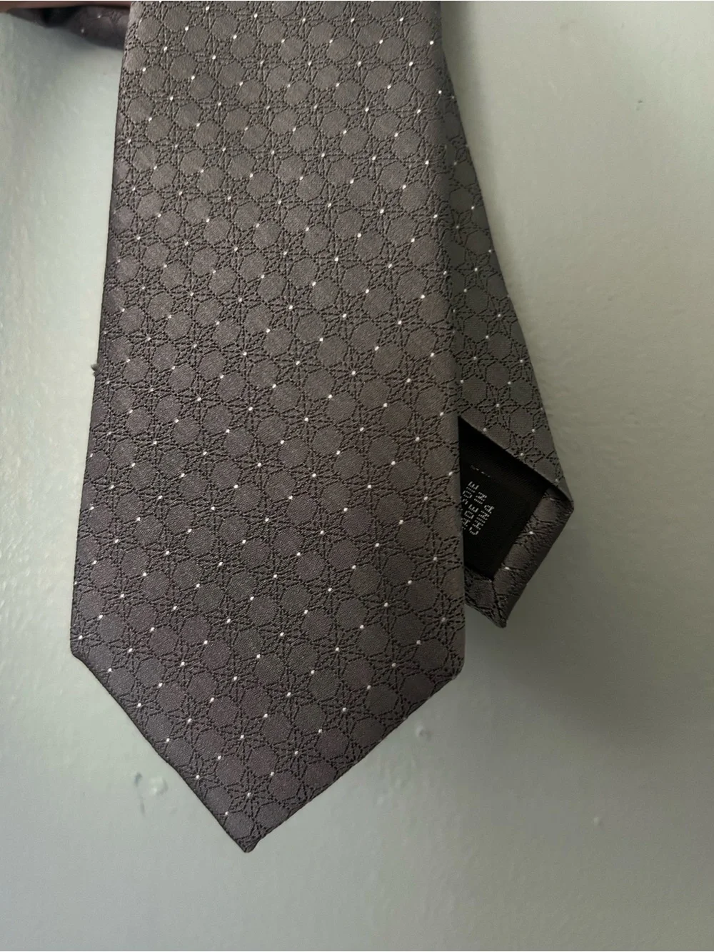 Calvin Klein Grey Geometric Silk Tie with Subtle Dot Motif